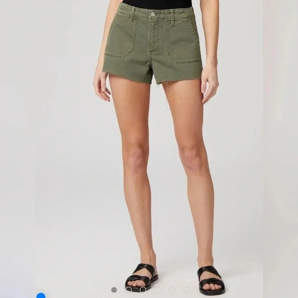 PAIGE Olive Green Denim Cutoff Shorts